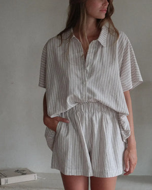 VILZSTUDIOS Casual Striped Linen Cotton Shirt