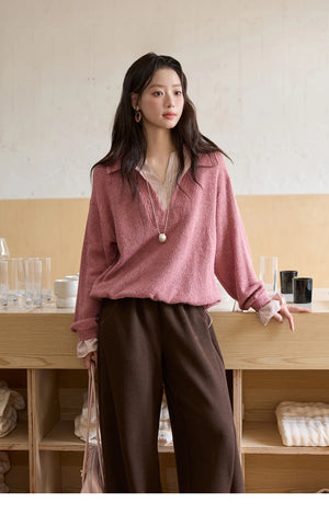 VILZSTUDIOS French Style Stand Collar Long Sleeve Top