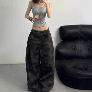 VILZSTUDIOS Women American Camo Style Wide Leg Jeans