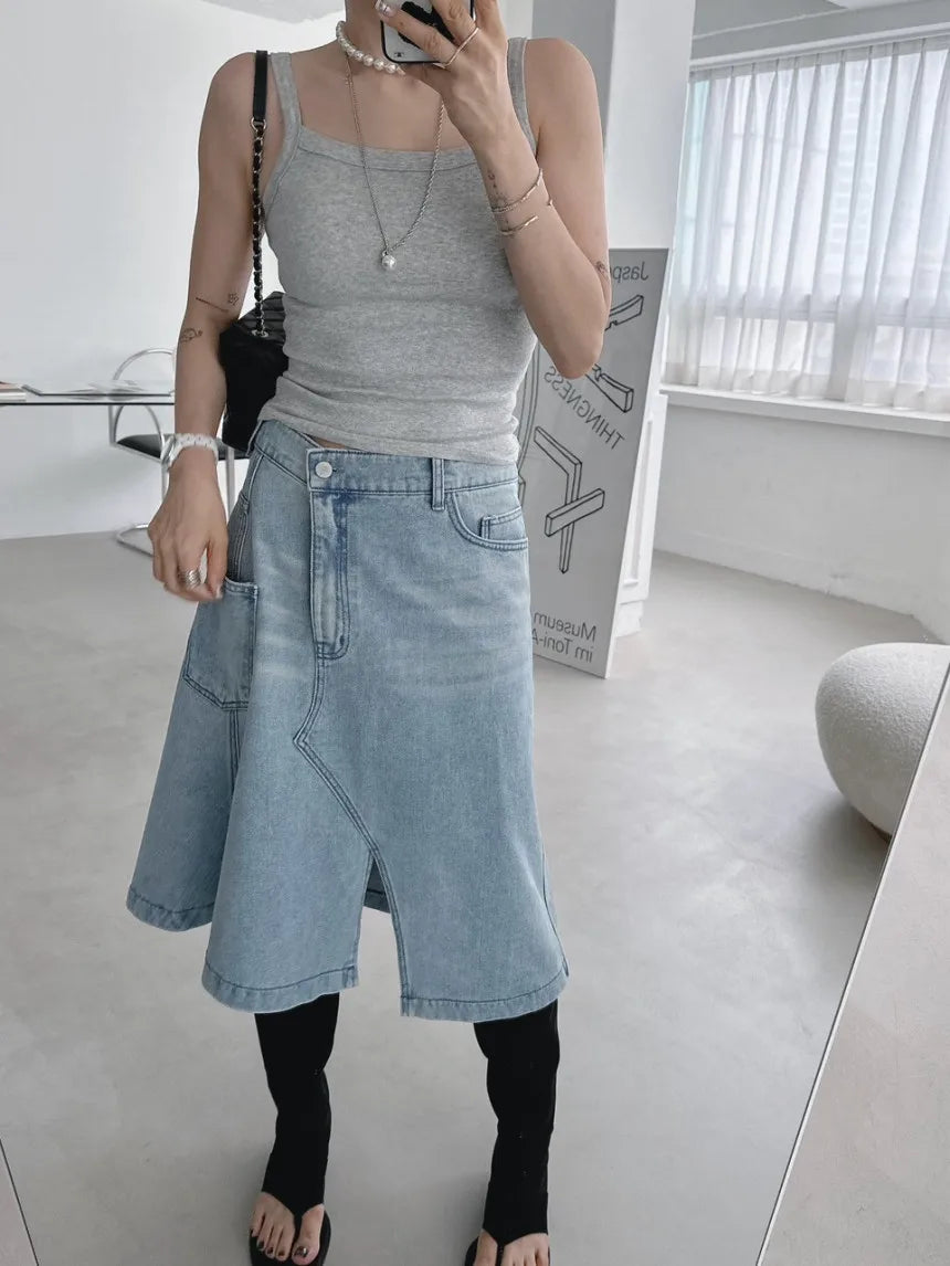 VILZSTUDIOS Retro High Waist Irregular Denim Skirt