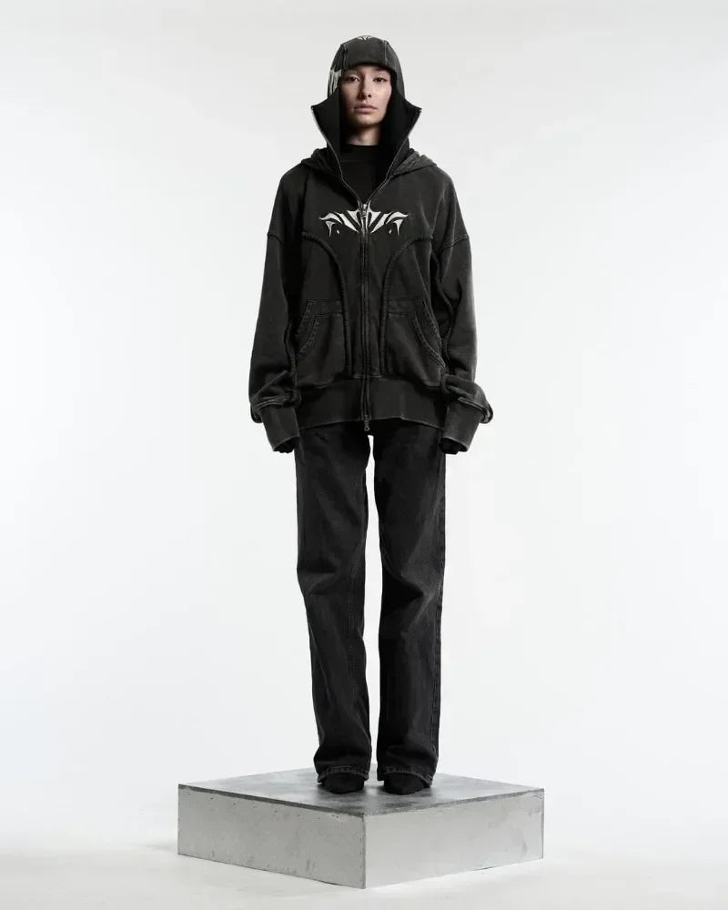 VILZSTUDIOS Oversized Embroidered Ninja Zip Up Hoodie