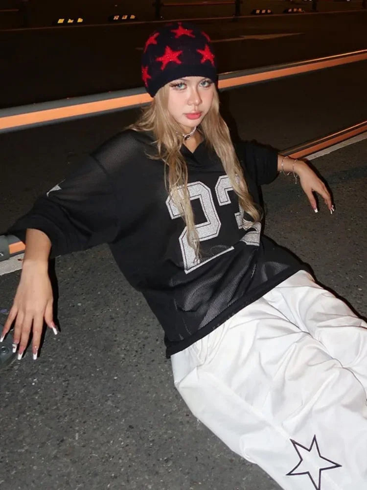 VILZSTUDIOS Vibrant V-Neck Oversized Crop T-Shirt