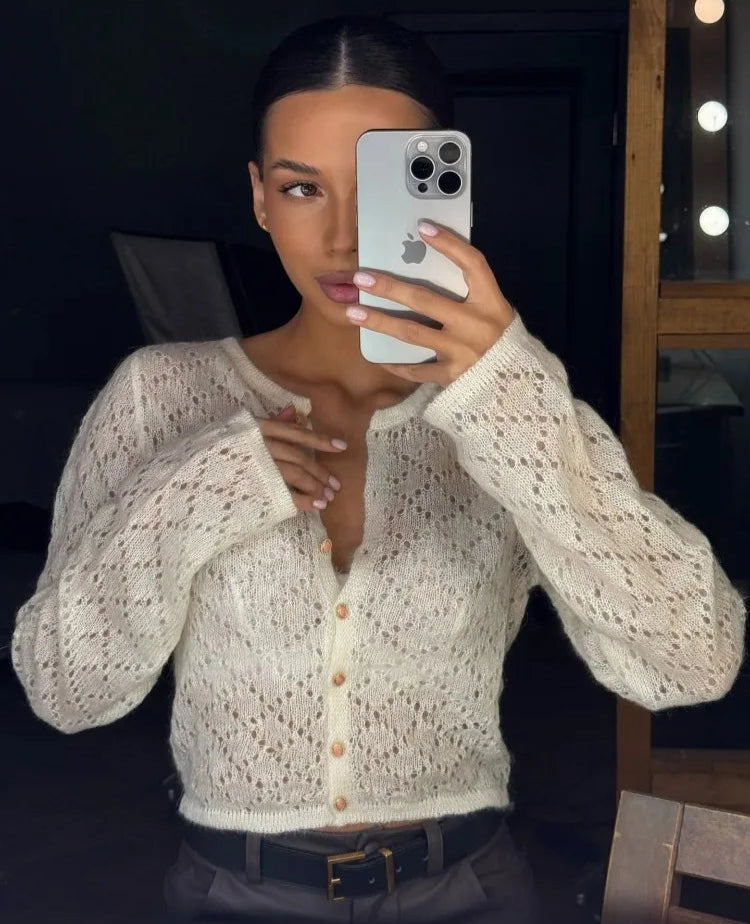 VILZSTUDIOS Hollow Out Knit Cardigan