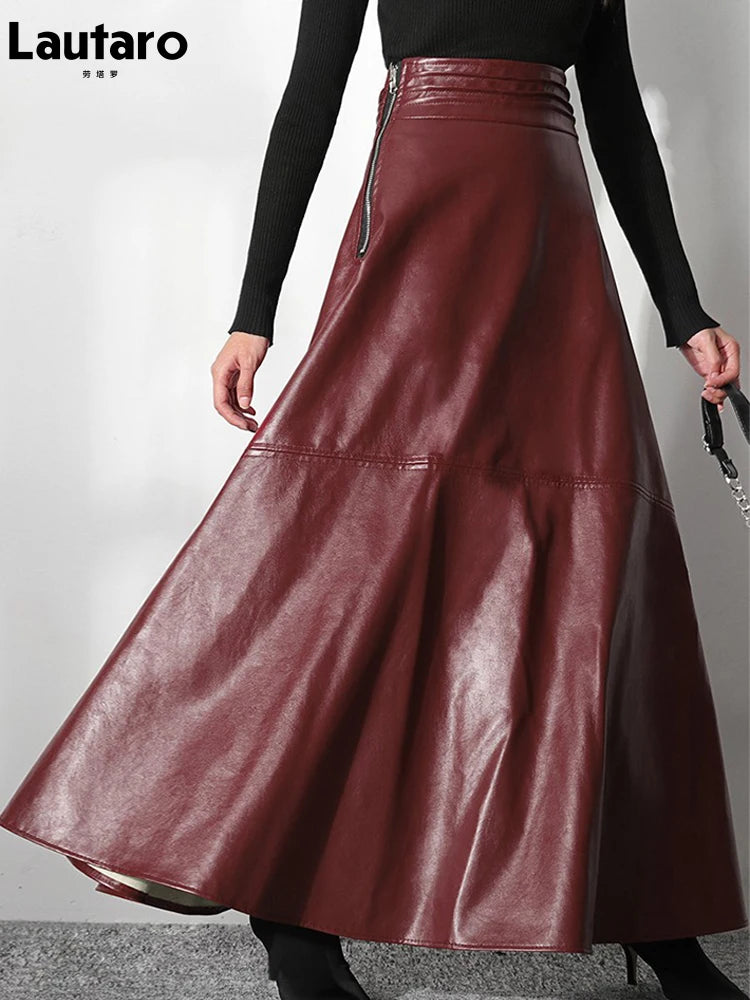 VILZSTUDIOS Stylish Black Maxi A-Line Leather Skirt
