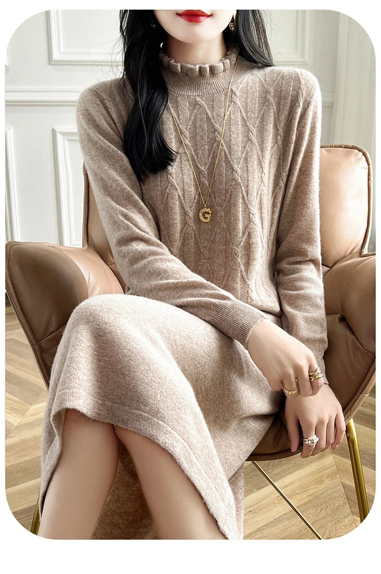 VILZSTUDIOS Cozy Wool High Neck Knitted Midi Dress
