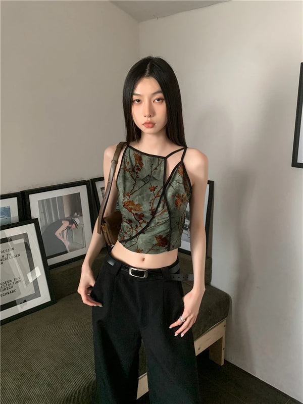 Luxury Vintage Flocking Floral Crop Top
