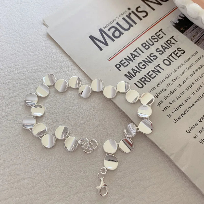 VILZSTUDIOS Geometric Round Pad Punk Silver Bracelet