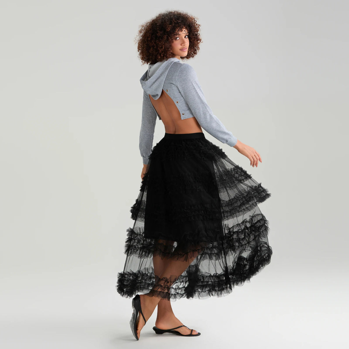 VILZSTUDIOS Ethereal Tiered Ruffled Mesh A-Line Skirt