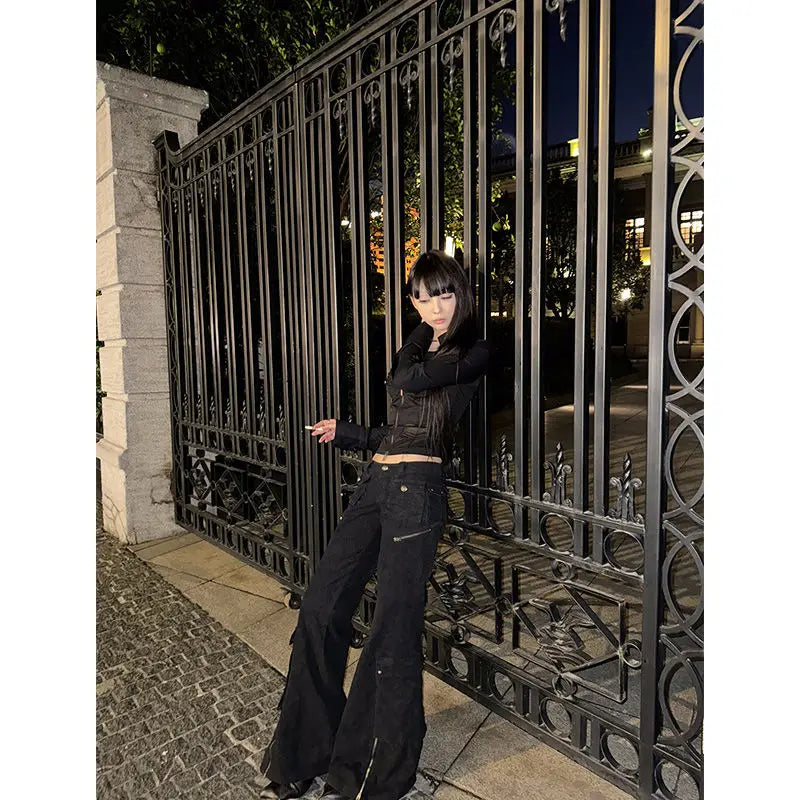 VILZSTUDIOS Chic Deep V Neck Zipper Shirt