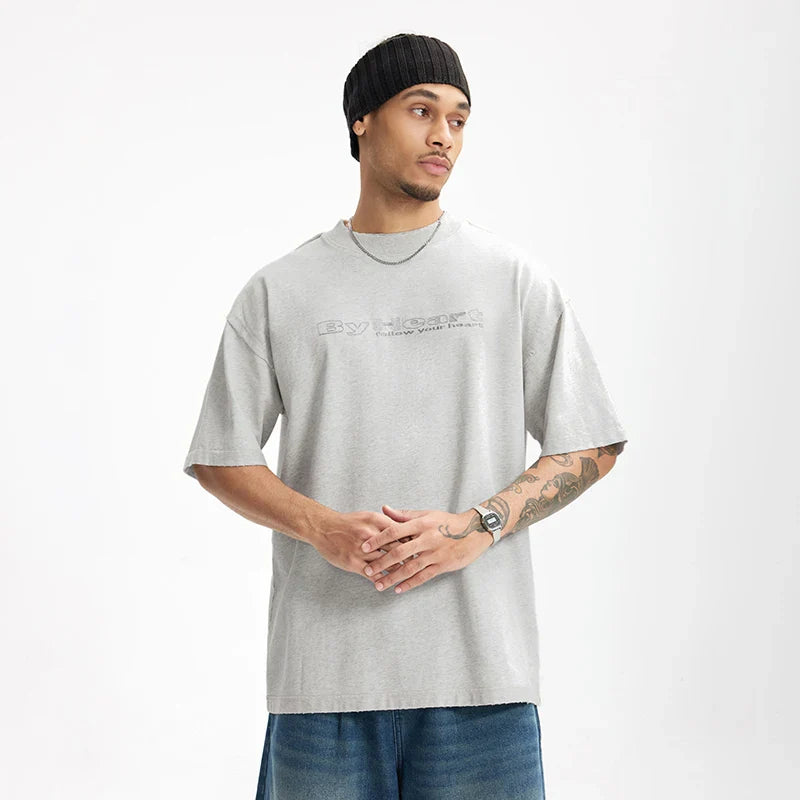 VILZSTUDIOS Vintage Embroidery Solid Color T-Shirt