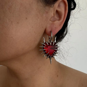 VILZSTUDIOS Edgy Gothic Red Heart Spike Earrings