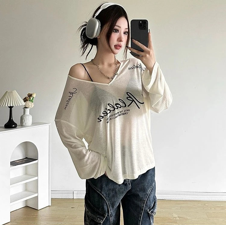 VILZSTUDIOS Trendy Oversized Loose Letter Print Top