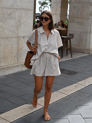 VILZSTUDIOS Casual Striped Linen Cotton Shirt
