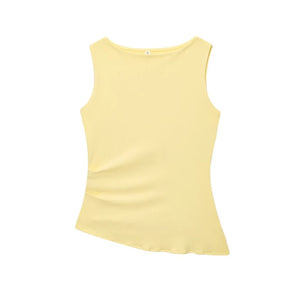 VILZSTUDIOS Stylish Asymmetric Yellow Ruched Top
