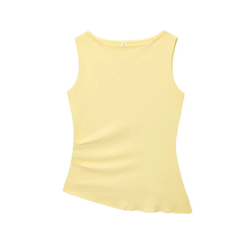 VILZSTUDIOS Stylish Asymmetric Yellow Ruched Top