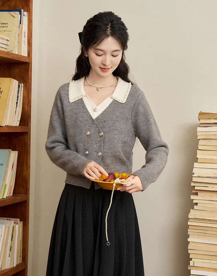 VILZSTUDIOS Gray Beaded Knitted Cardigan