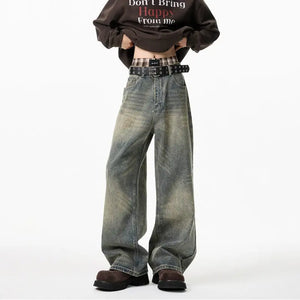 VILZSTUDIOS Vintage Distressed Wide Leg Denim Jeans