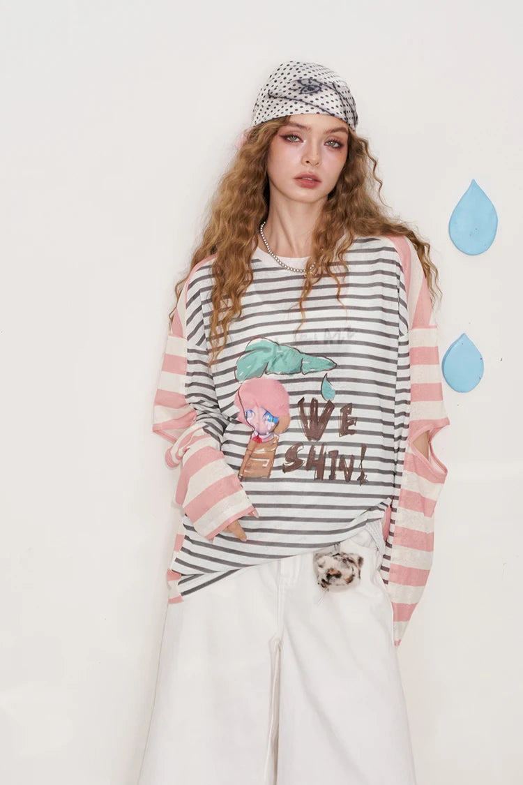 VILZSTUDIOS Vibrant Striped Printed Long Sleeve Top