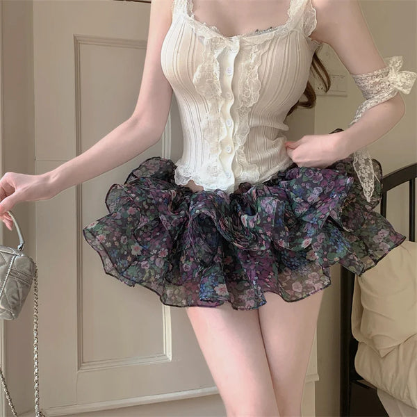 French Monet Garden Organza Mini Pants