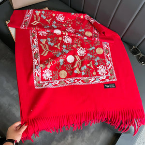 VILZSTUDIOS New Winter Warm Cashmere Scarf for Women Embroidery Pashmina Blanket Thick Shawl Wrap Neckerchief Fashion Bufanda Echarpe Poncho