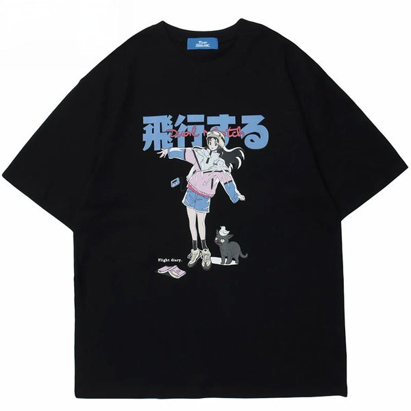 Japanese Cartoon Print T-Shirt