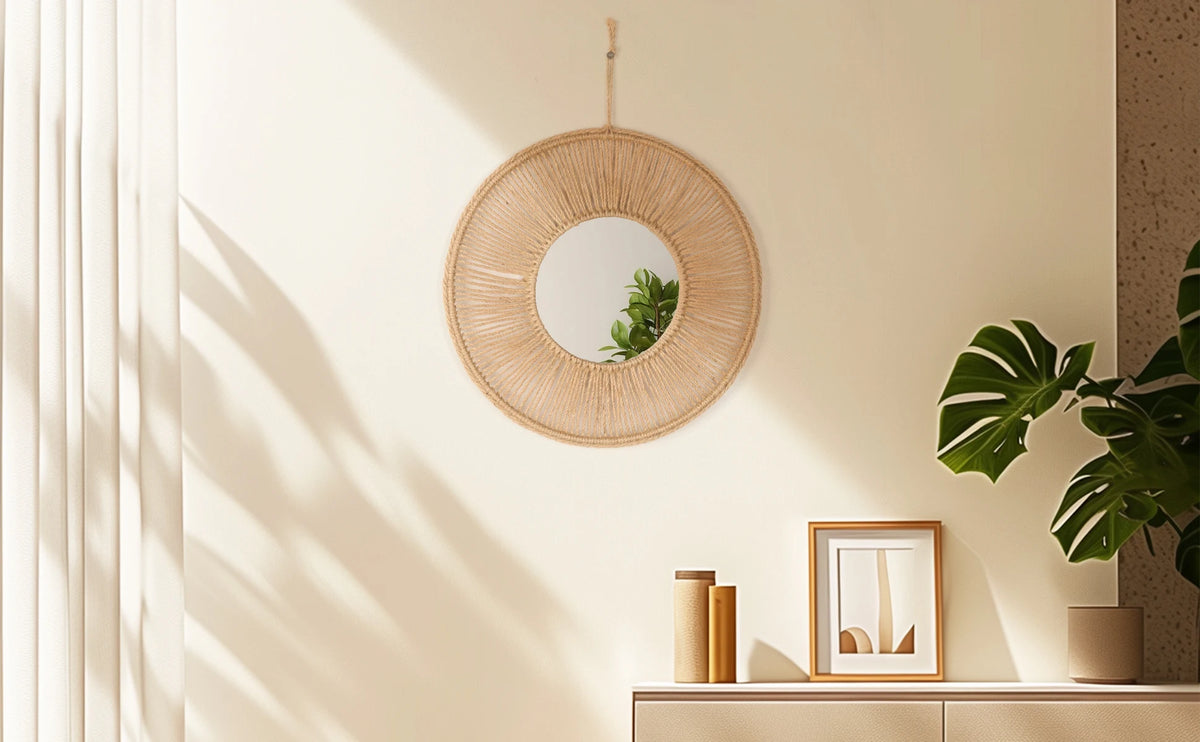 VILZSTUDIOS Handmade hemp rope mirror decoration mirror living room background decoration hallway shopping mall famous hotel wall decor