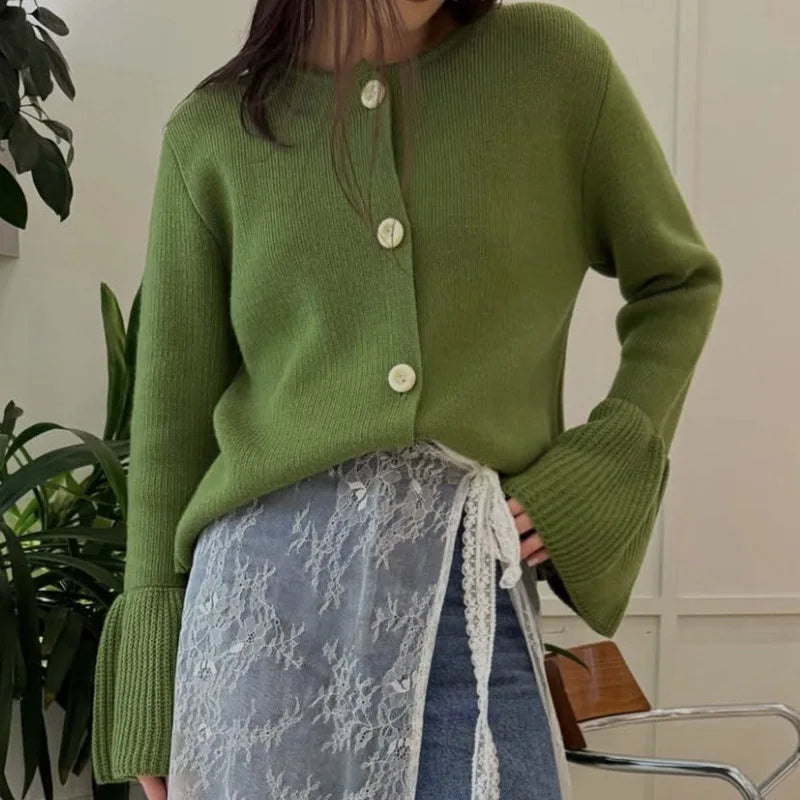 VILZSTUDIOS Cozy Flare Sleeve Knitted Cardigan