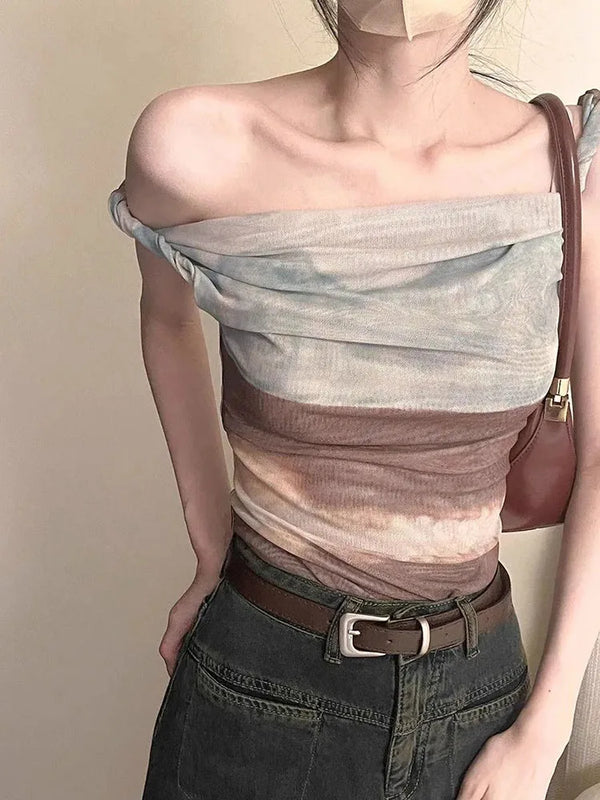 Chic Tie Dye Mesh Irregular Blouse