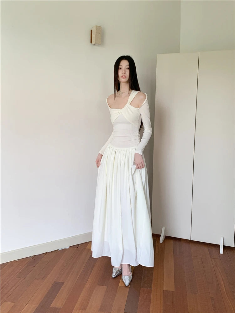 VILZSTUDIOS Elegant White Cut-Out Maxi Dress