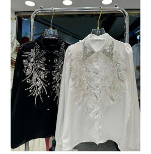VILZSTUDIOS Luxury Beaded Rhinestone Shirt