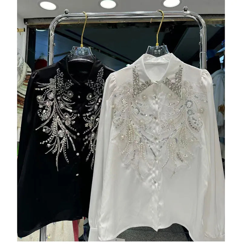 VILZSTUDIOS Luxury Beaded Rhinestone Shirt