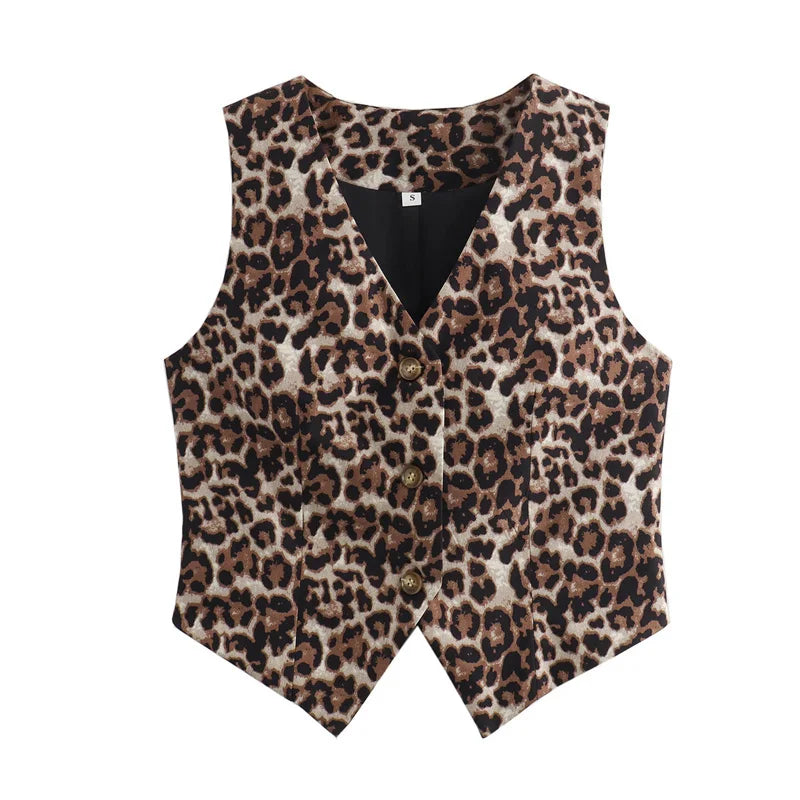 VILZSTUDIOS Leopard Print Cropped Vest