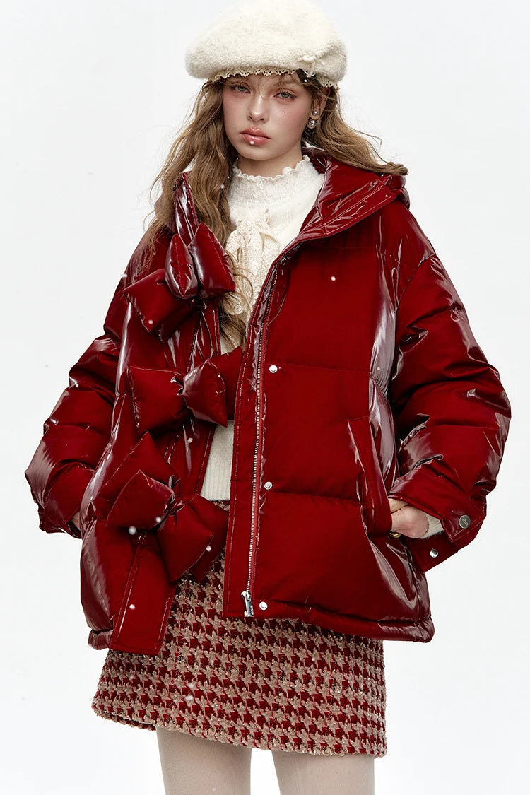 VILZSTUDIOS Stylish Bow Button Hooded Jacket