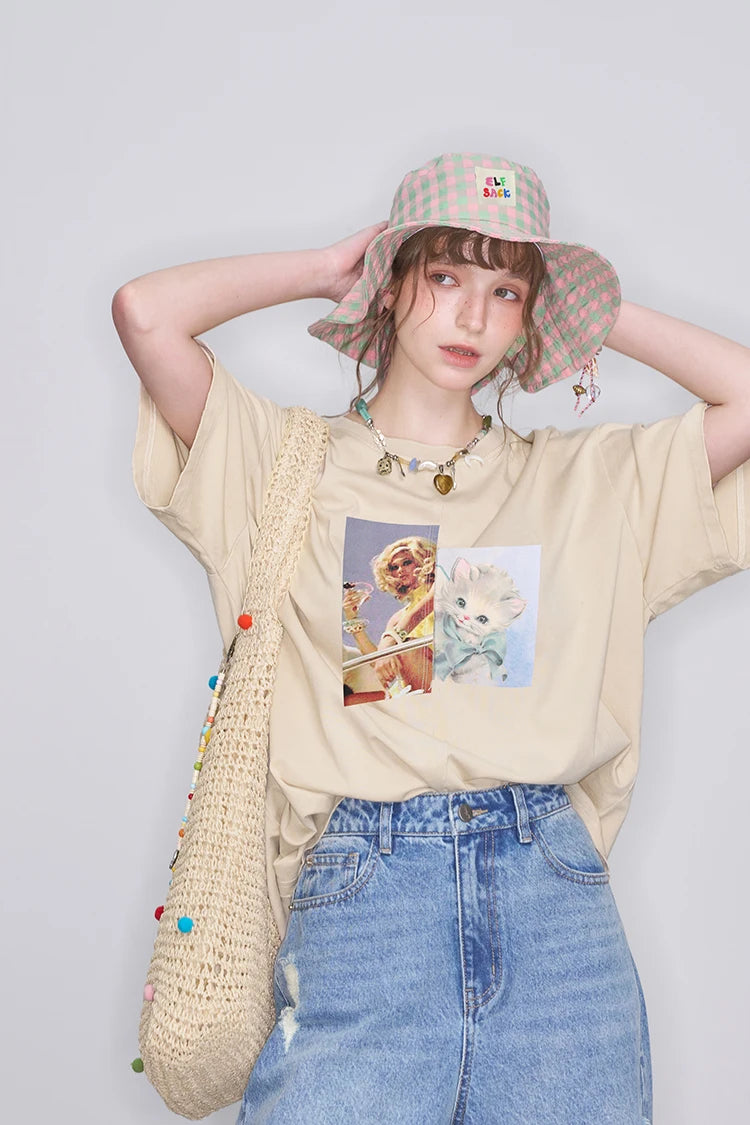 VILZSTUDIOS Retro Printed Loose Casual T-Shirt