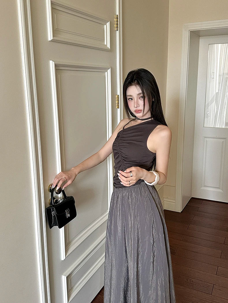 VILZSTUDIOS Brown Patchwork A-Line Maxi Skirts
