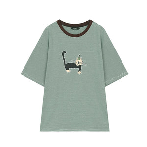 VILZSTUDIOS Casual Cat Printed T-Shirt