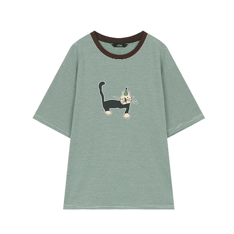 VILZSTUDIOS Casual Cat Printed T-Shirt