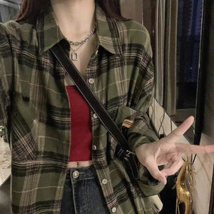 VILZSTUDIOS Vintage Women's Green Plaid Shirt