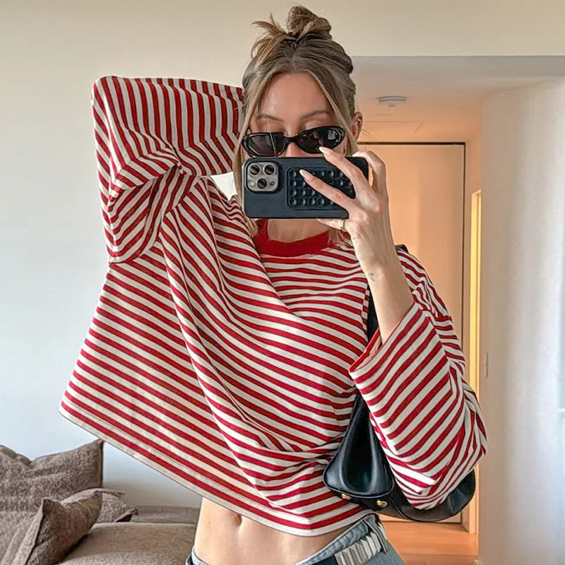 VILZSTUDIOS Loose Striped Long Sleeve Top