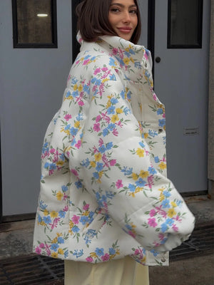 VILZSTUDIOS Cozy Floral Print Oversized Puffer Jacket