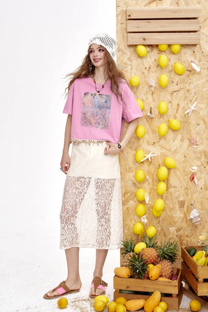 VILZSTUDIOS Chic Shell Tassel Print Loose T-Shirt