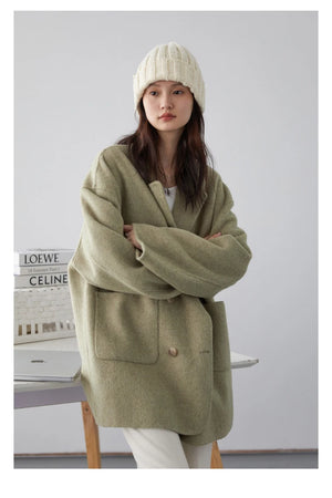 VILZSTUDIOS Chic Woolen Double Breasted Coat