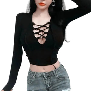 VILZSTUDIOS Sexy Hollow Out V-Neck Strap Top