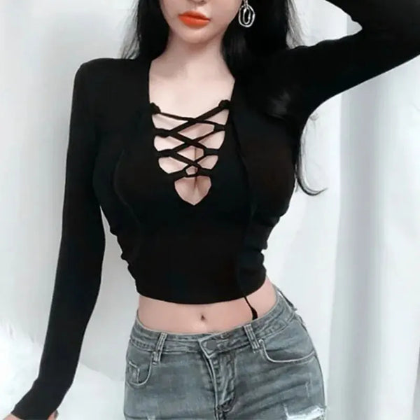 Sexy Hollow Out V-Neck Strap Top