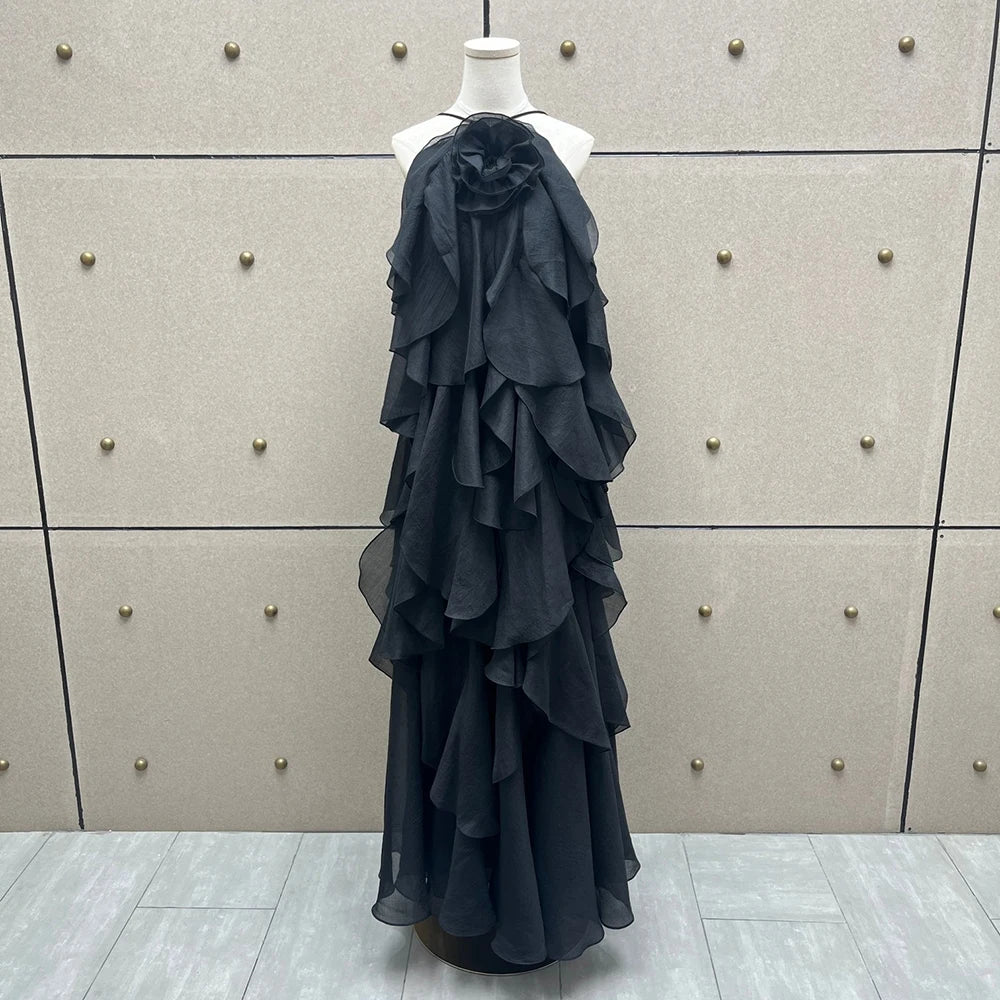 VILZSTUDIOS Elegant Handmade Ruffle Y2K Neck Dress