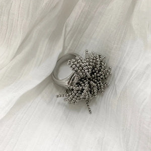 VILZSTUDIOS Silver Chain Tassel Statement Ring