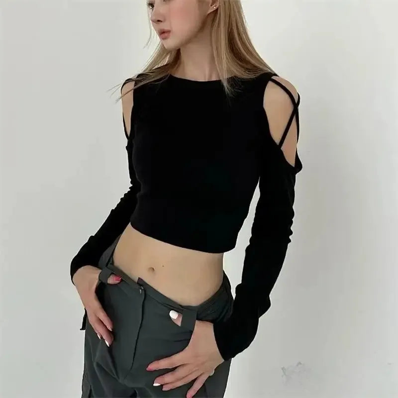 VILZSTUDIOS Black Hollow Out Crop Top