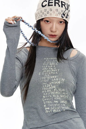 VILZSTUDIOS Cut Out Shoulder Grey Long Sleeve Top