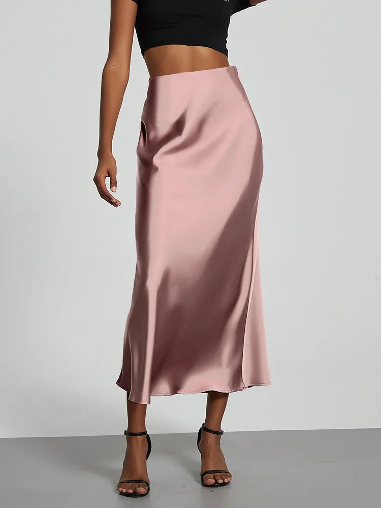 VILZSTUDIOS Elegant Satin High Waist Long Skirt