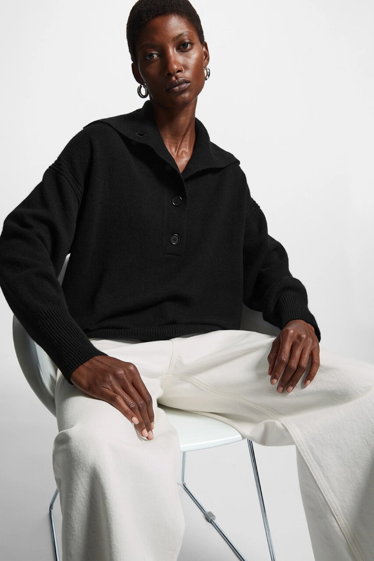 VILZSTUDIOS Casual Open Neck Wool Sweater